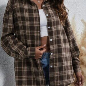 SHEIN Frenchy Plaid Print Button Front Overshirt  - Medium